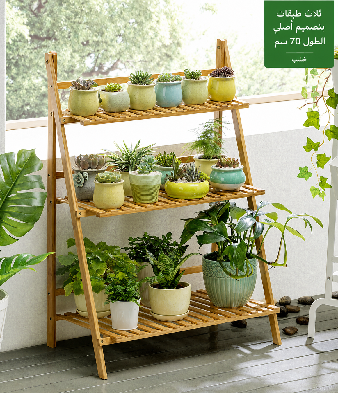 🏡 رف نباتات خشبي